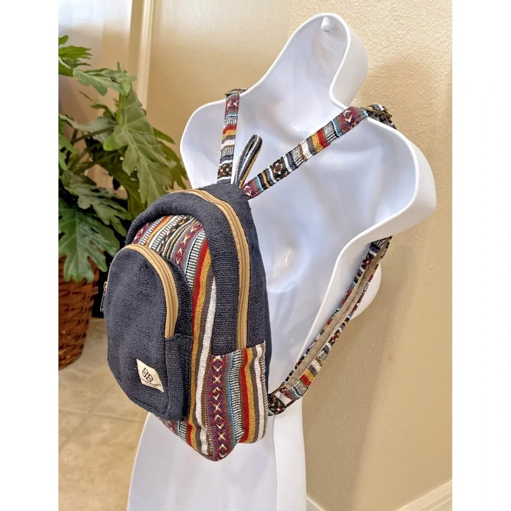 NEW Freakmandu Blue Hemp Bohemian Backpack Aztec Southwestern Napal Festival